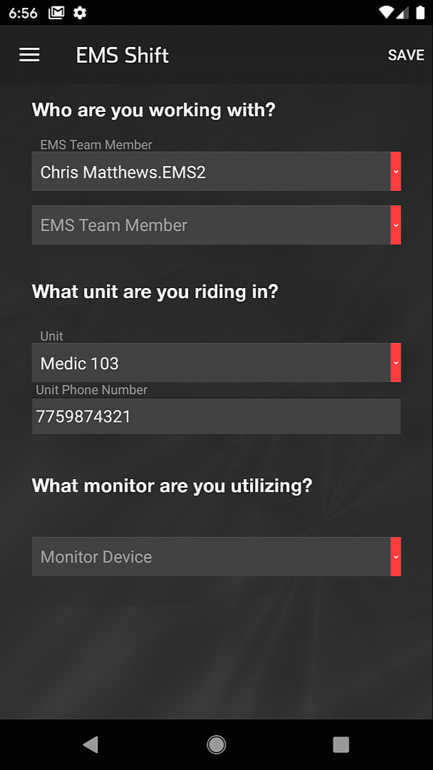 Log In EMS Shift and Select Monitor