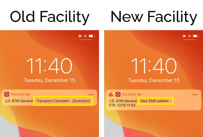 Hospital-destination-change-alert-dual-screenshot-orange-background