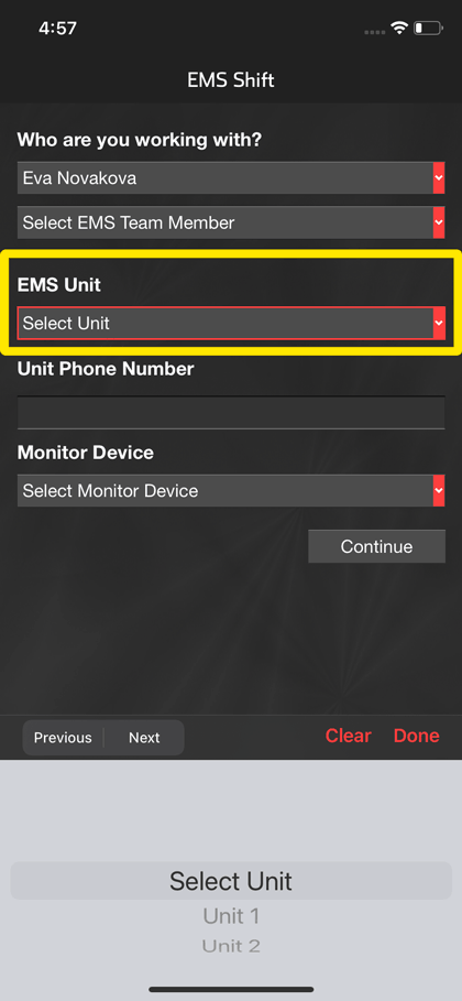 EMS-shift-unit-selection
