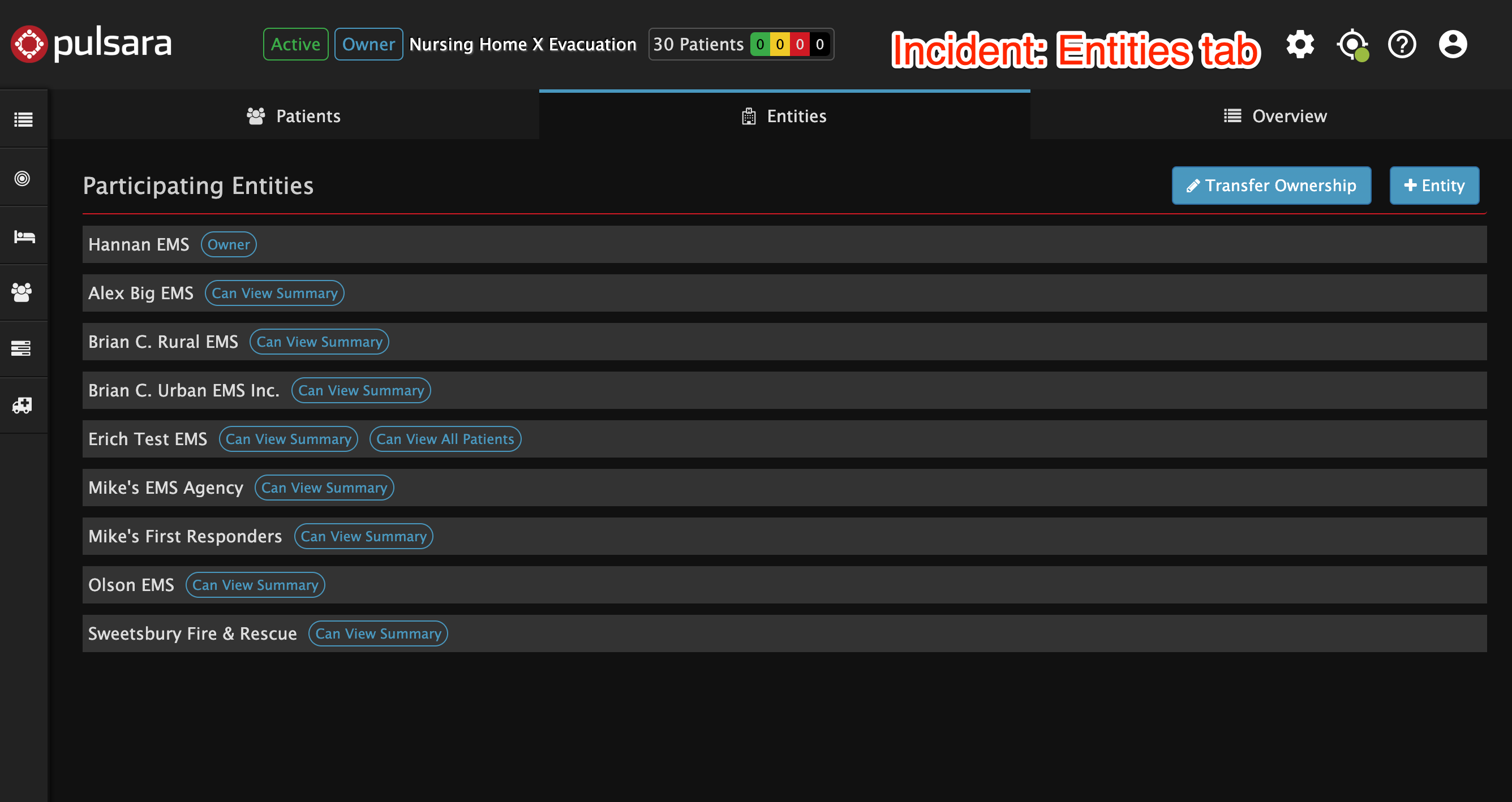 incident entities tab