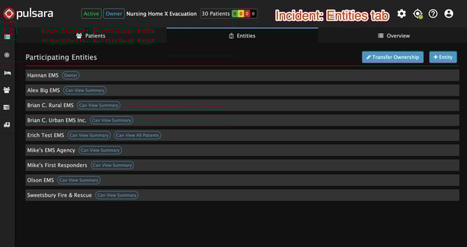 incident entities tab