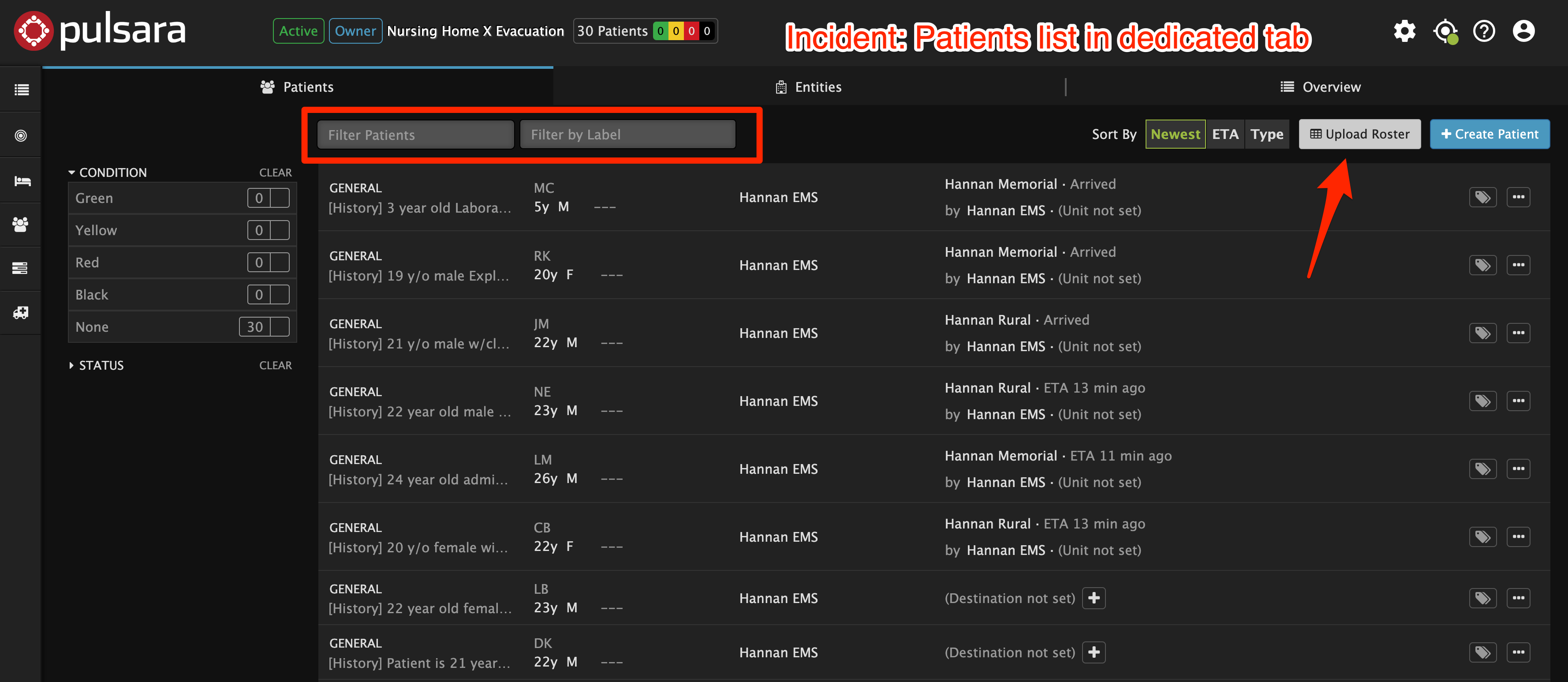 incident patient list