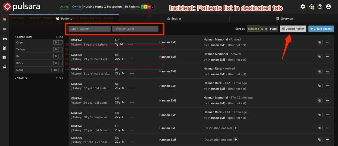 incident patient list