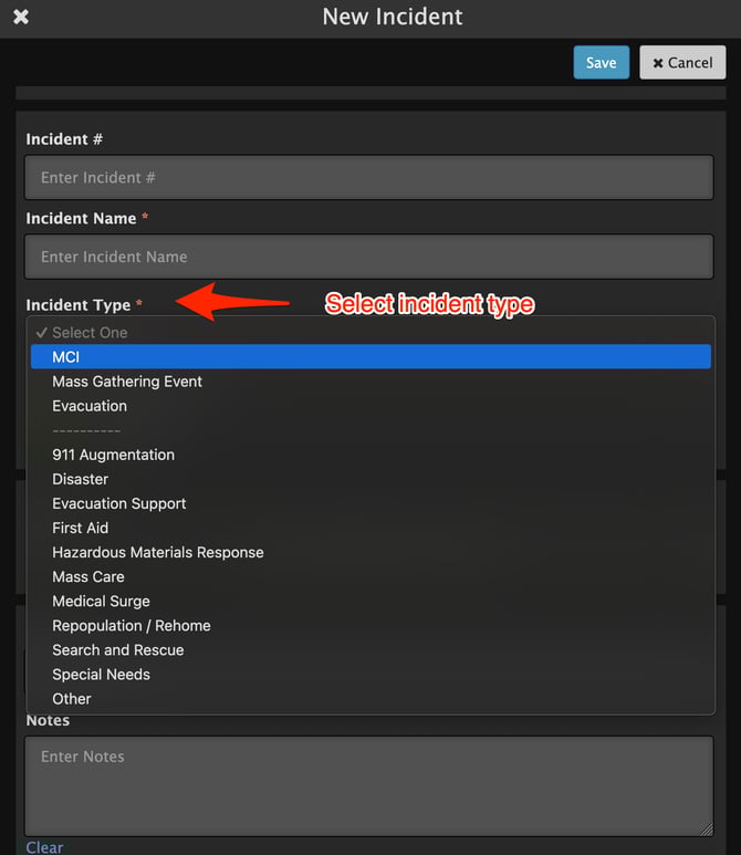 select incident type